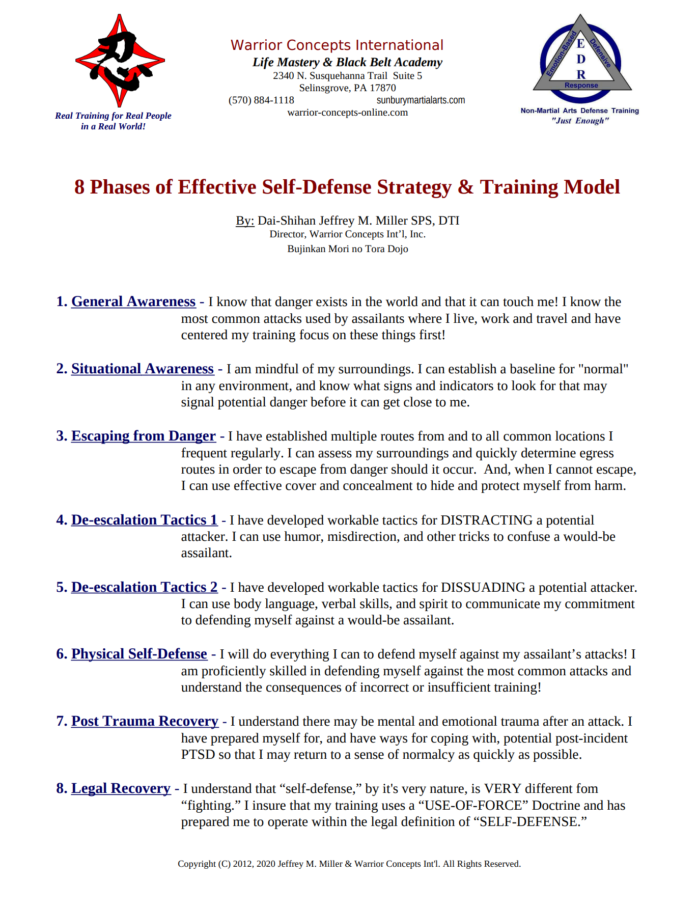 self-defense strategy student worksheet